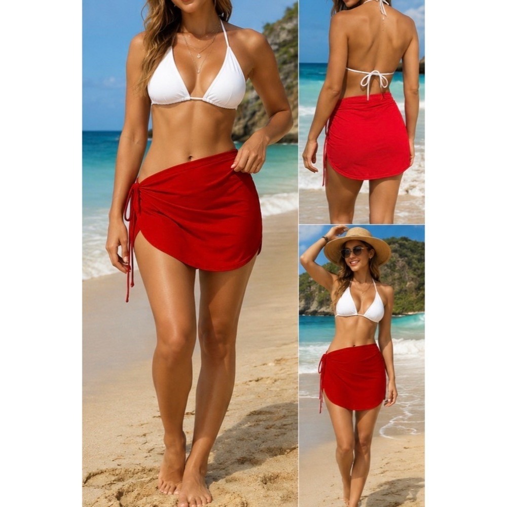 Andie Sarong Swim Cover Up Skirt Womens Size S Chili Pepper Red Side Tie